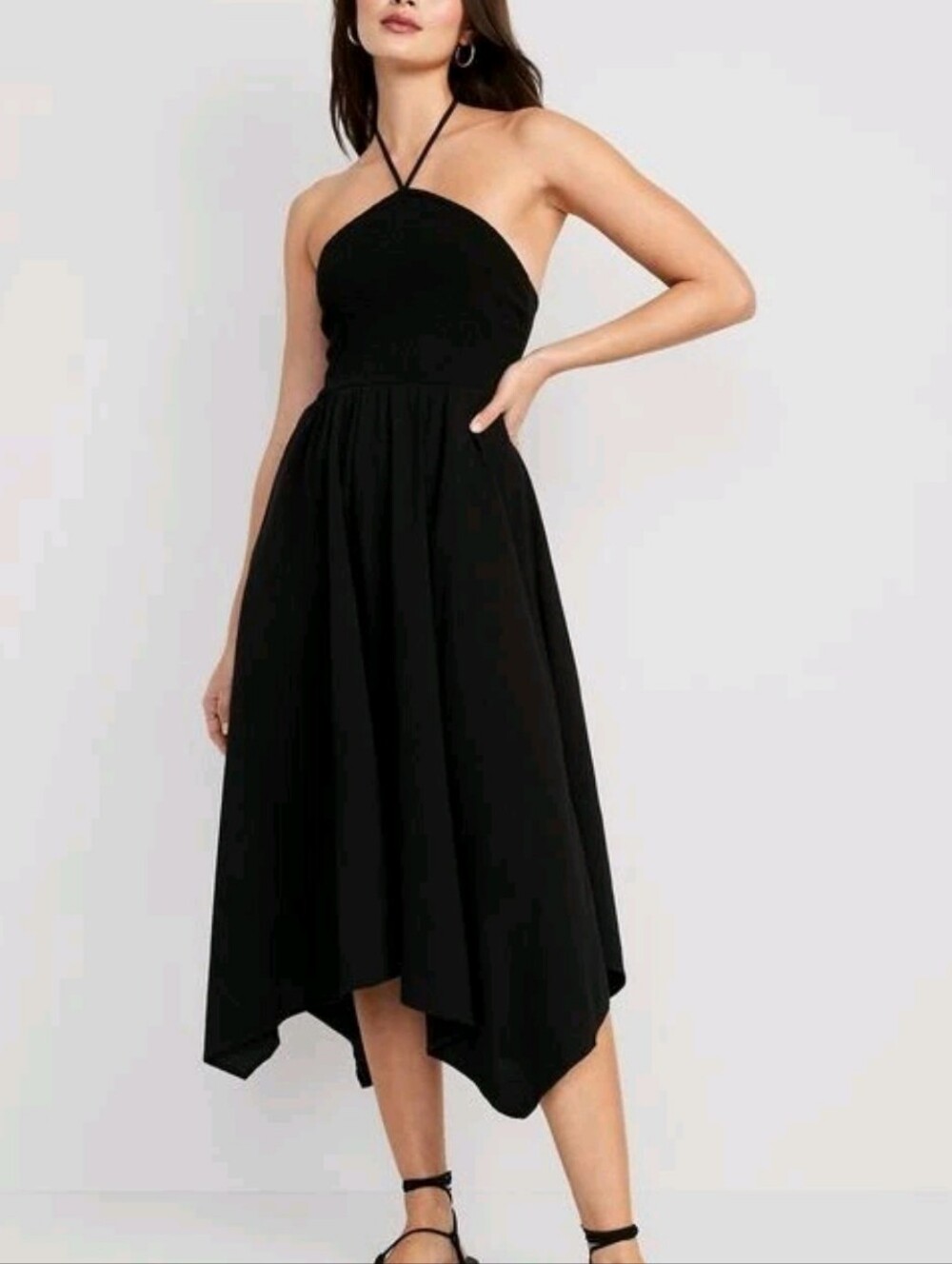 Old Navy Black Smocked Halter Midi Dress with Pockets - Size M